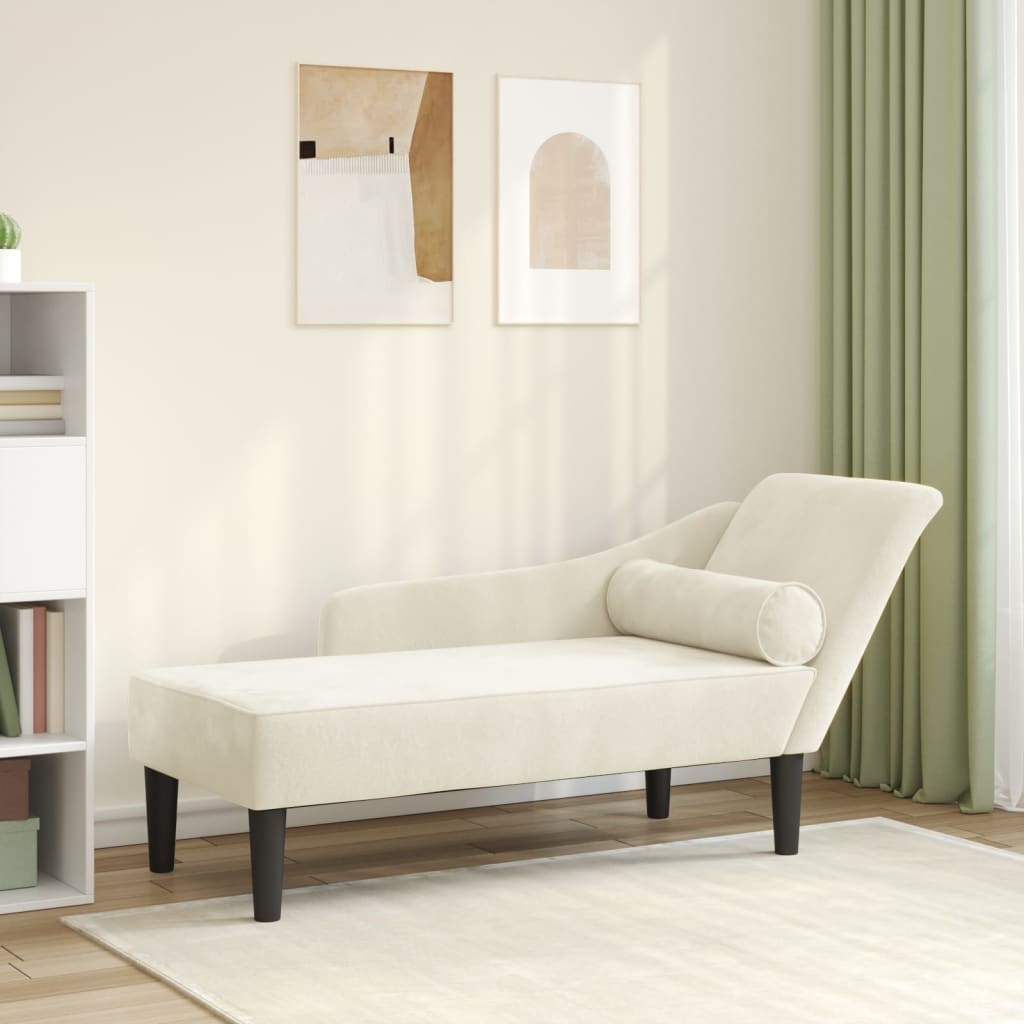 Chaise lounge com almofadões veludo creme