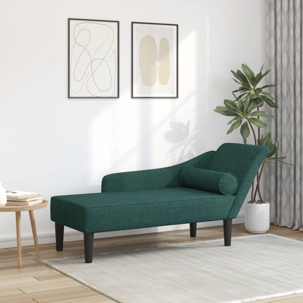 Chaise lounge com almofadões tecido verde-escuro