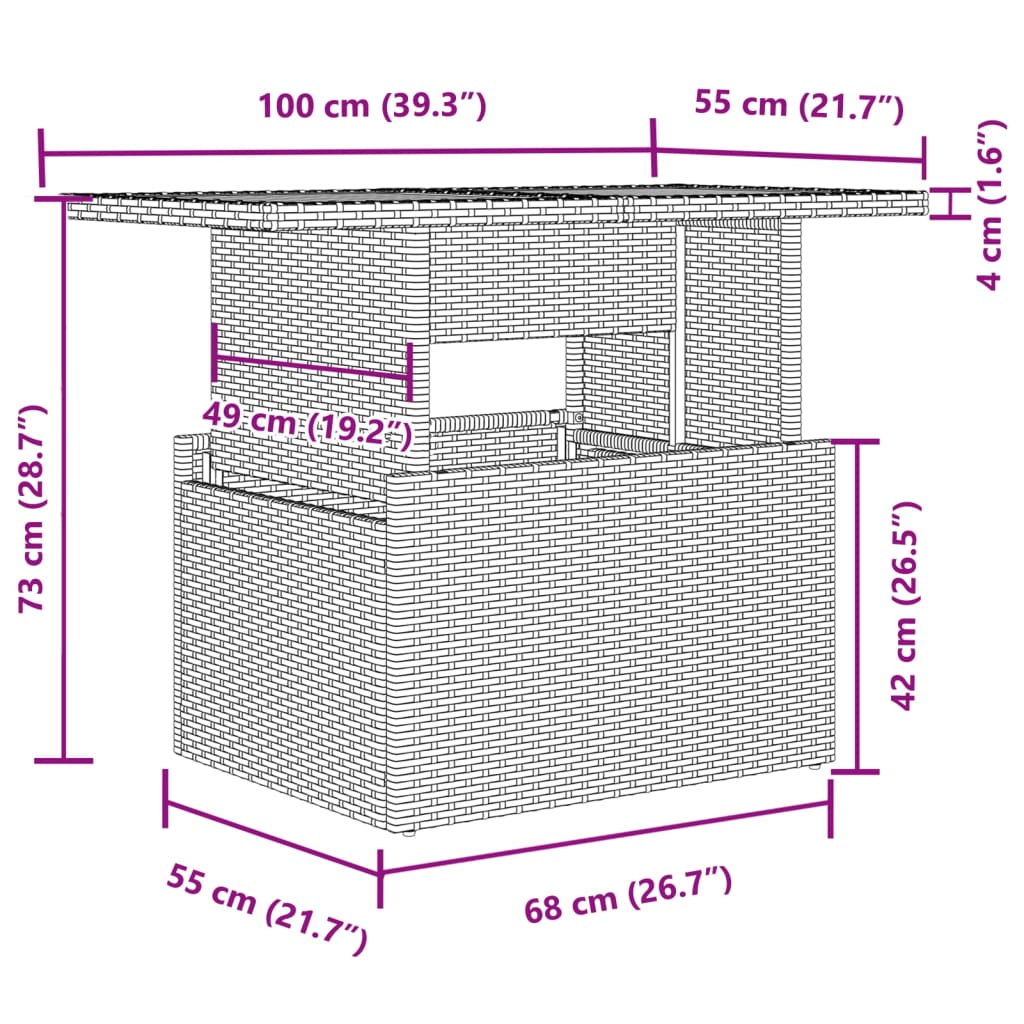 2 pcs conj. sofás p/ jardim c/ almofadões vime PE e vidro preto