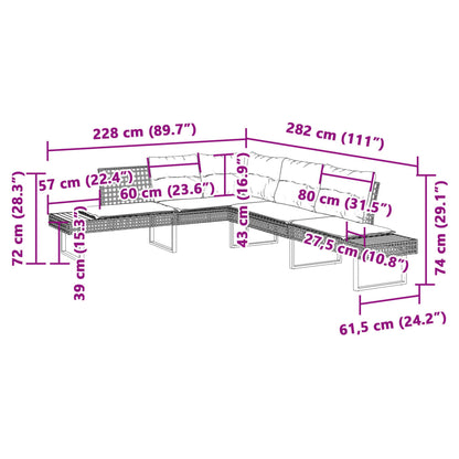 2 pcs conj. sofás p/ jardim c/ almofadões vime PE e vidro cinza