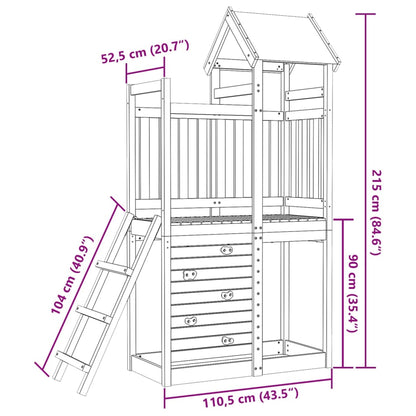 Torre de brincar + parede escalar 110,5x52,5x215cm pinho maciço