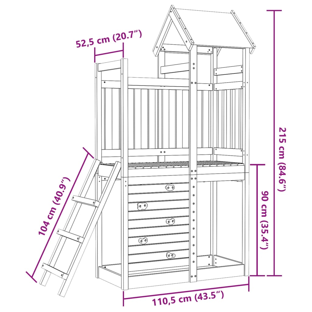 Torre brincar + parede escalar 110,5x52,5x215cm madeira douglas