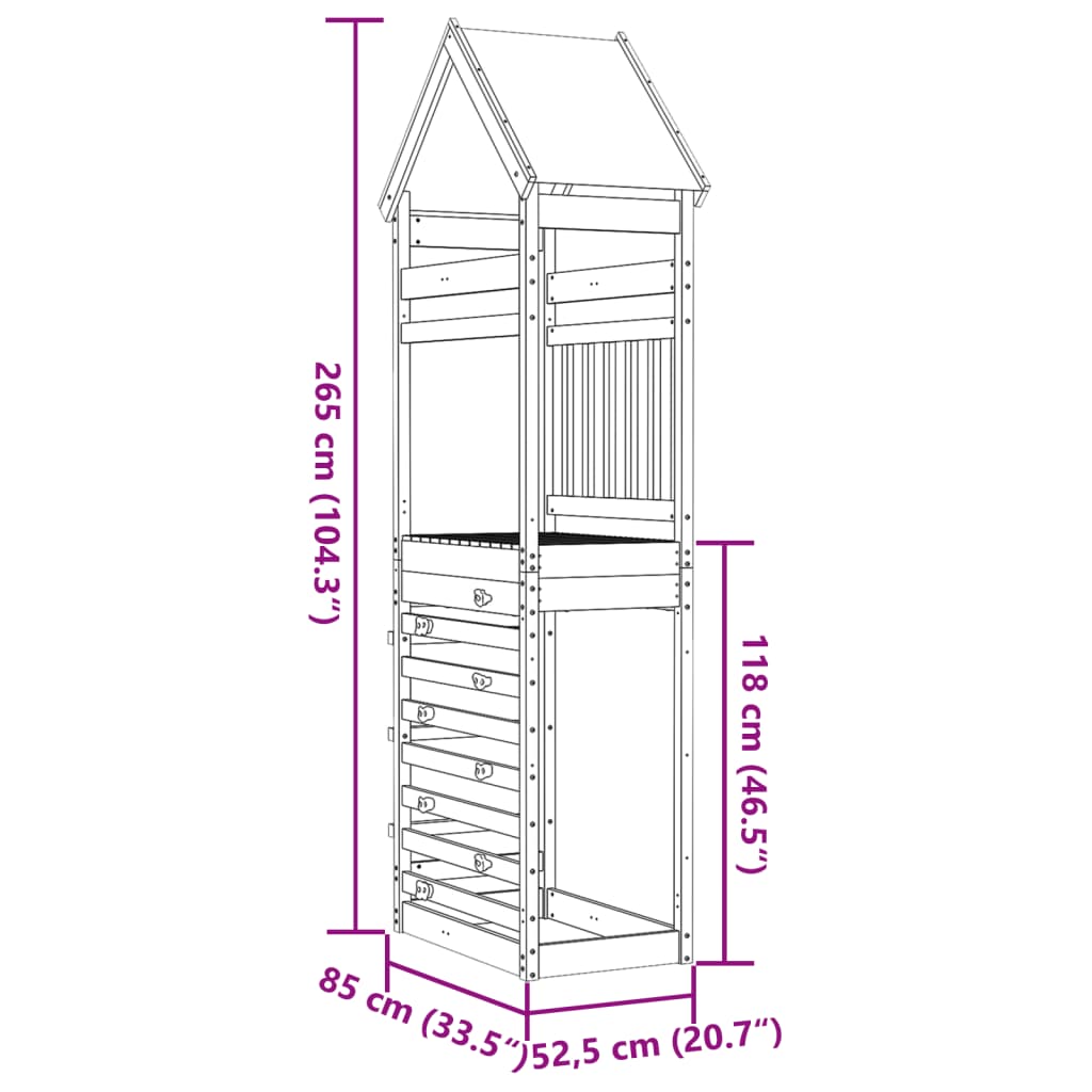 Torre de brincar c/ parede escalar 85x52,5x265 cm pinho maciço