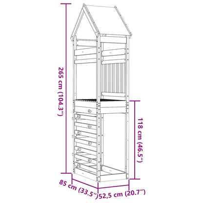 Torre de brincar c/ parede escalar 85x52,5x265 cm pinho maciço