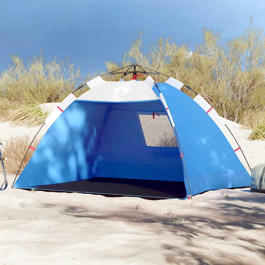 Tenda praia 2 pessoas libertação rápida impermeável azul ciano