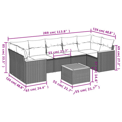 8 pcs conjunto sofás de jardim com almofadões vime PE preto