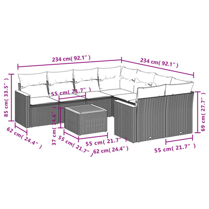 9 pcs conjunto de sofás p/ jardim c/ almofadões vime PE preto