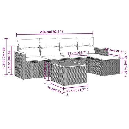 6 pcs conjunto sofás de jardim com almofadões vime cinzento