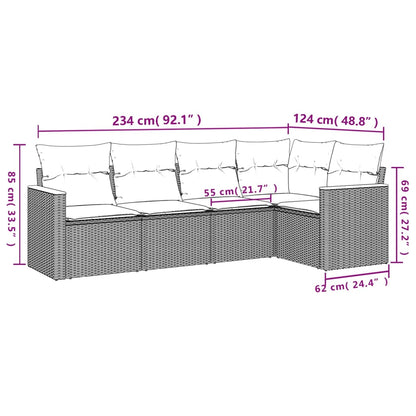 5 pcs conjunto sofás de jardim com almofadões vime PE preto