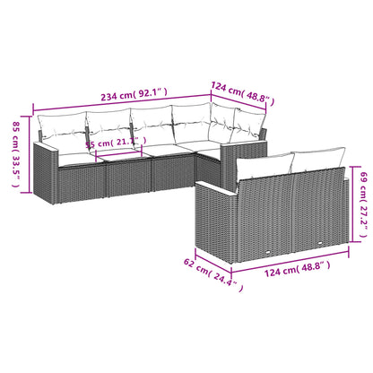 7 pcs conjunto de sofás p/ jardim com almofadões vime PE bege