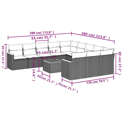 12 pcs conjunto de sofás de jardim c/ almofadões vime PE preto