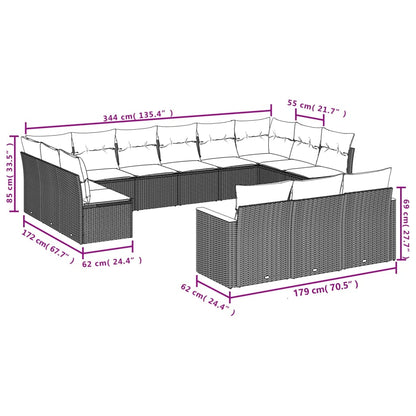 13 pcs conjunto de sofás p/ jardim com almofadões vime PE bege