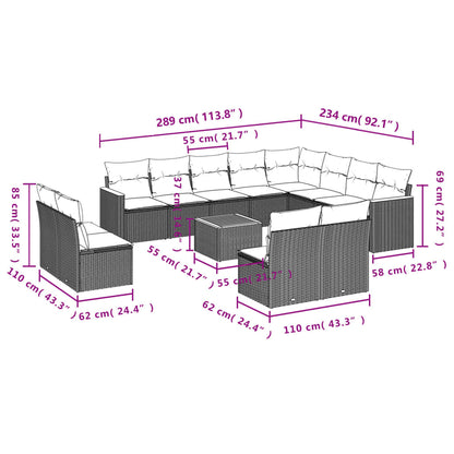 13 pcs conjunto de sofás de jardim com almofadões vime PE preto