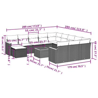 13 pcs conjunto de sofás de jardim com almofadões vime PE preto