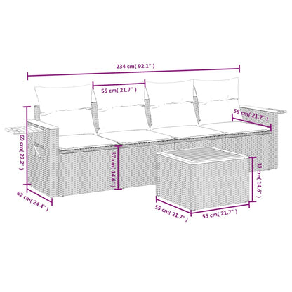 5 pcs conjunto sofás de jardim c/ almofadões vime PE cinzento