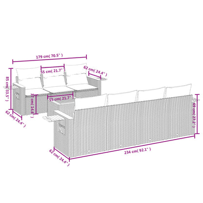 8 pcs conjunto sofás de jardim com almofadões vime PE preto