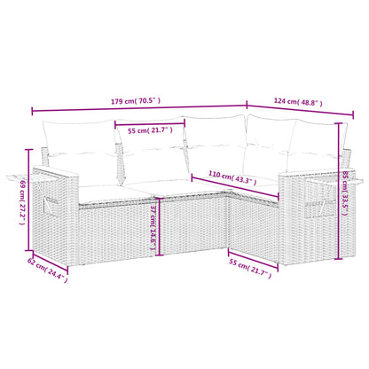 4 pcs conjunto de sofás para jardim c/ almofadões vime PE preto