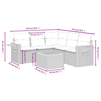 6 pcs conjunto sofás de jardim c/ almofadões vime PE preto