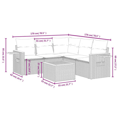 6 pcs conjunto sofás de jardim com almofadões vime cinzento