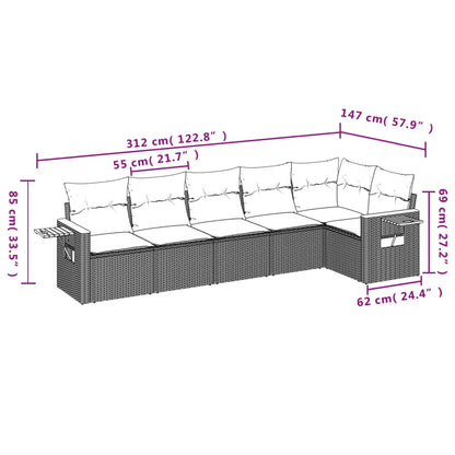 6 pcs conjunto de sofás p/ jardim com almofadões vime PE bege