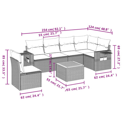 7 pcs conjunto de sofás p/ jardim c/ almofadões vime PE preto