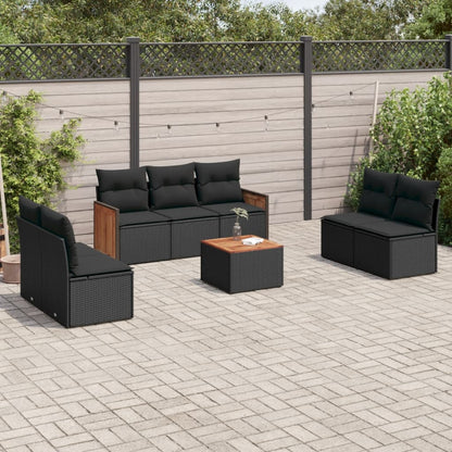 8 pcs conjunto sofás de jardim com almofadões vime PE preto