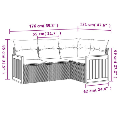 4 pcs conjunto de sofás para jardim c/ almofadões vime PE bege