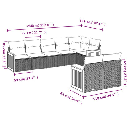 8 pcs conjunto sofás de jardim com almofadões vime PE preto