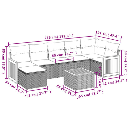 8 pcs conjunto sofás de jardim com almofadões vime PE preto