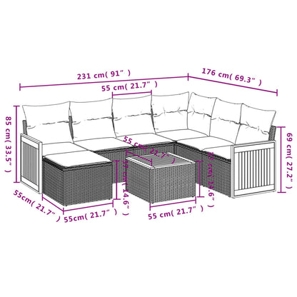 8 pcs conjunto sofás de jardim com almofadões vime PE preto