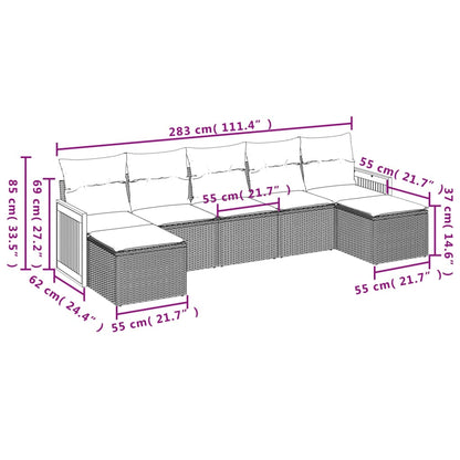 7 pcs conjunto de sofás p/ jardim c/ almofadões vime PE preto