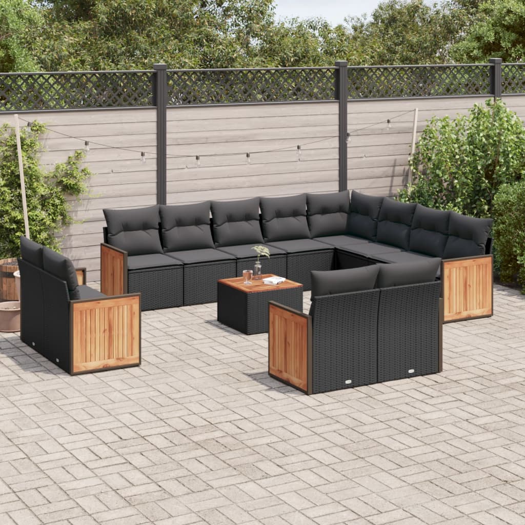 13 pcs conjunto de sofás de jardim com almofadões vime PE preto