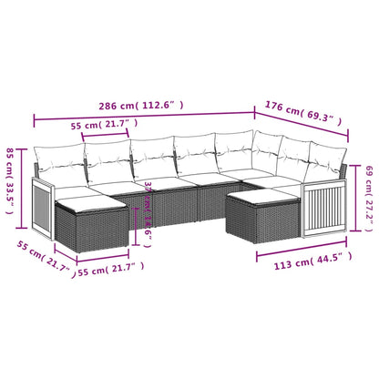 9 pcs conjunto de sofás p/ jardim c/ almofadões vime PE preto