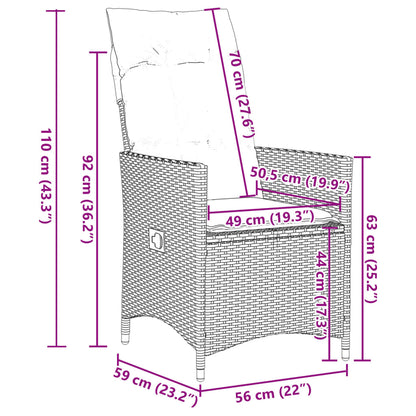 5 pcs conjunto de jantar p/ jardim c/ almofadões vime PE cinza