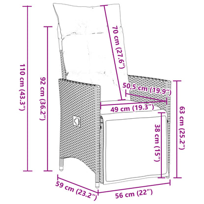 5 pcs conjunto de jantar p/ jardim c/ almofadões vime PE cinza