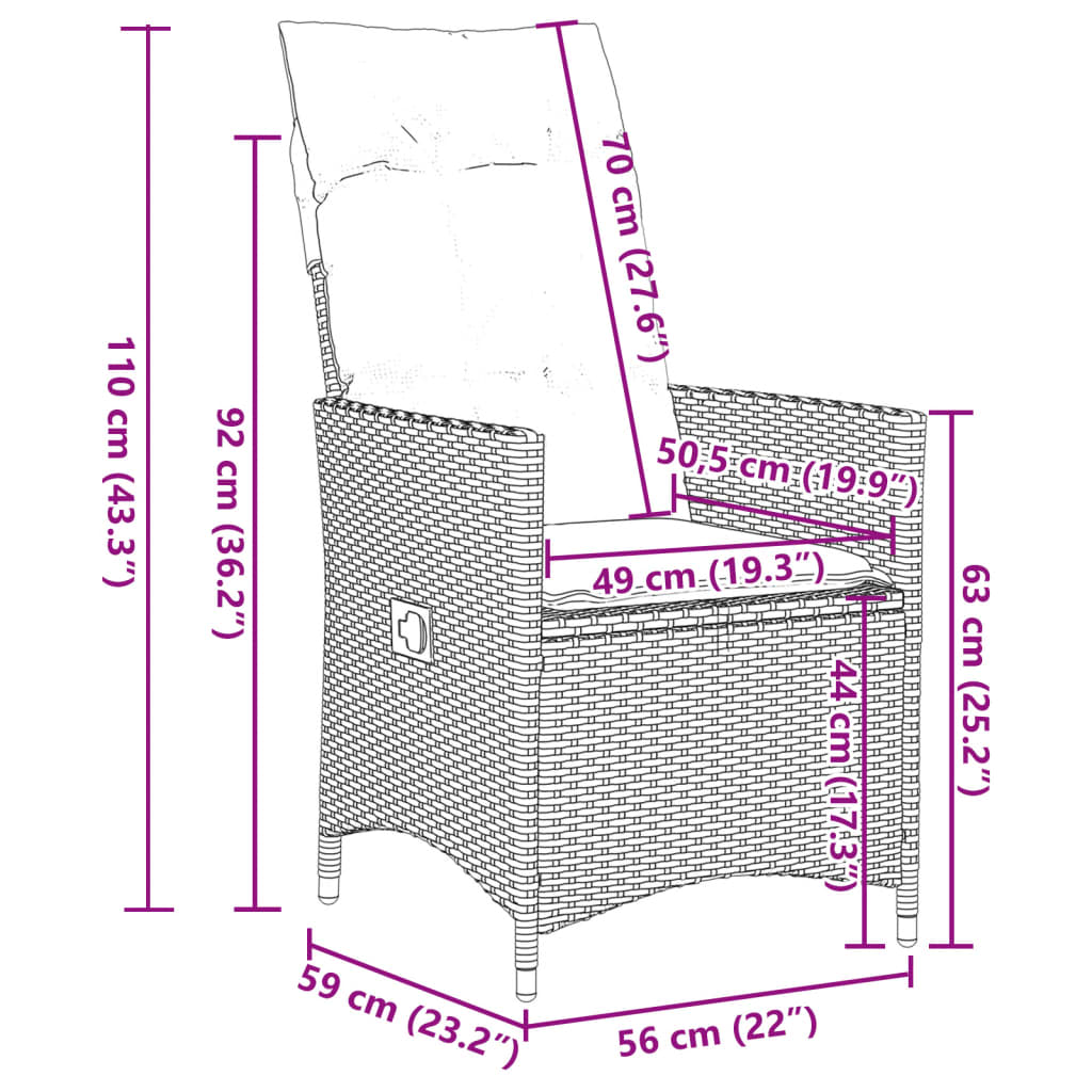 5 pcs conjunto de jantar p/ jardim c/ almofadões vime PE cinza