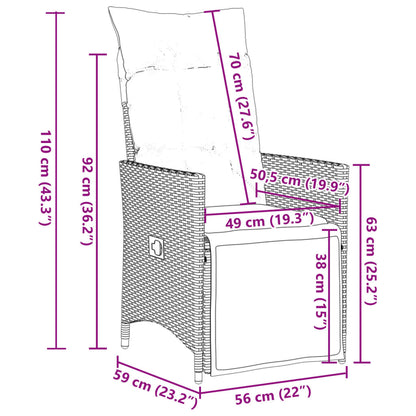 7 pcs conjunto de jantar p/ jardim c/ almofadões vime PE cinza