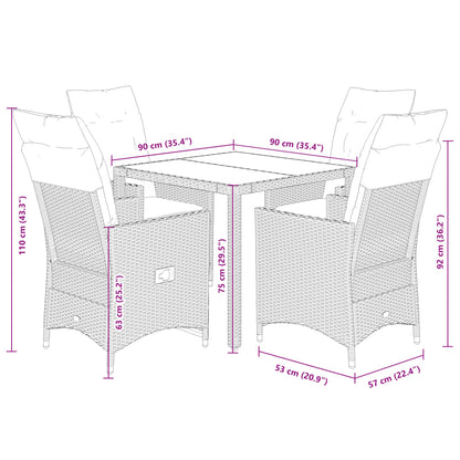 5 pcs conjunto de jantar p/ jardim com almofadões vime PE bege