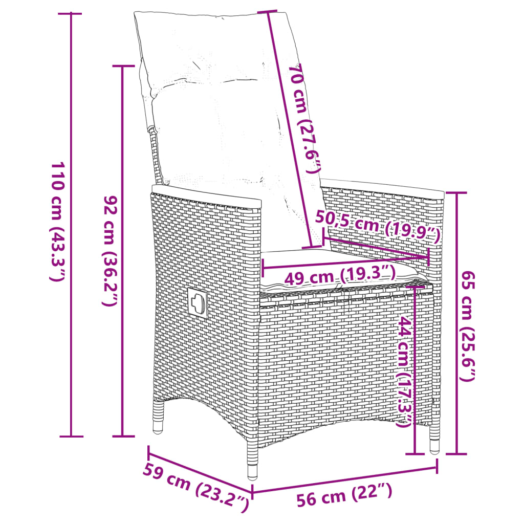 7 pcs conjunto de jantar p/ jardim c/ almofadões vime PE cinza