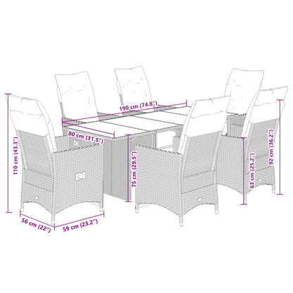 7 pcs conjunto de bistrô para jardim c/ almofadões vime PE bege