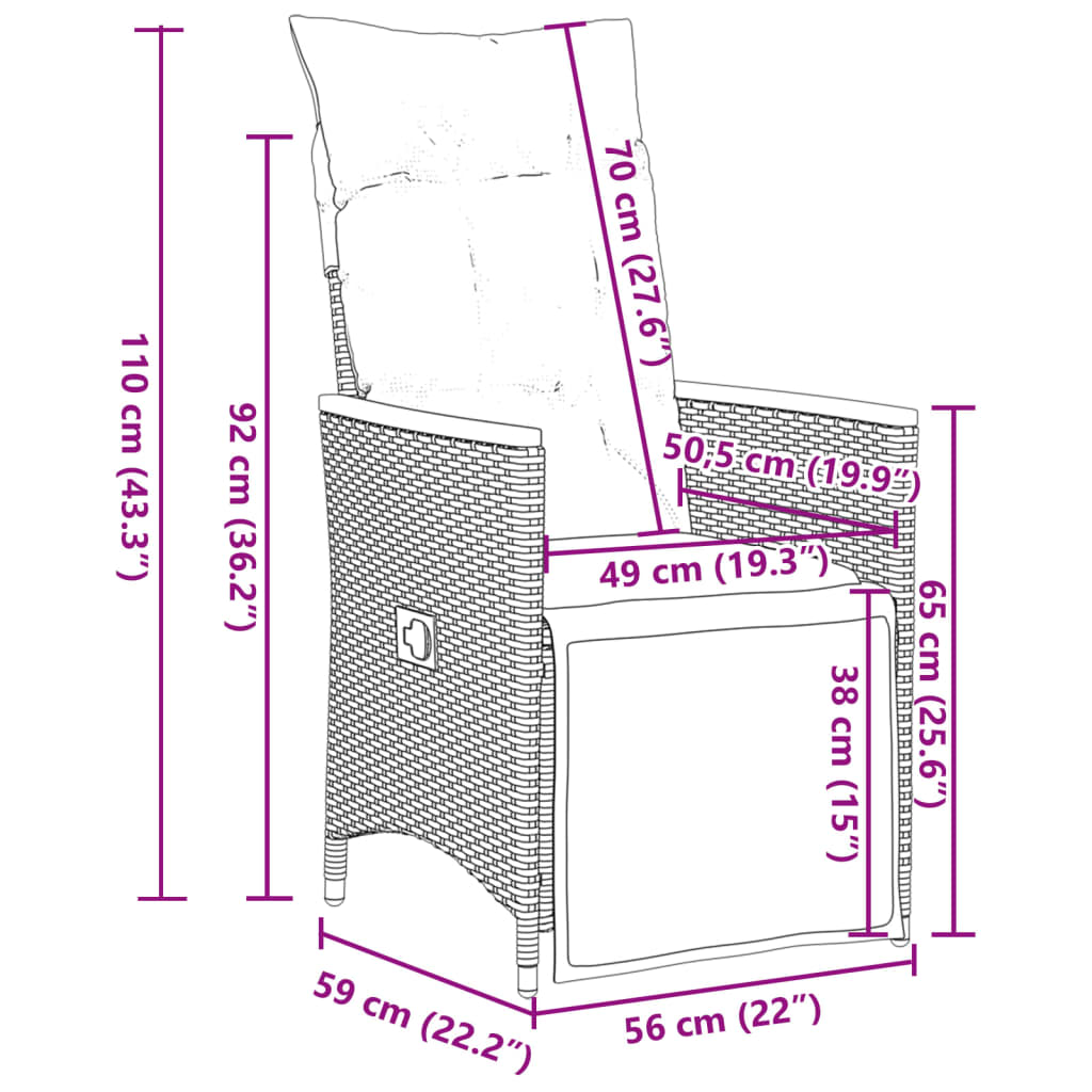 5 pcs conjunto bistrô de jardim c/ almofadões vime PE cinza