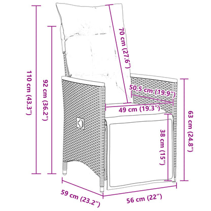 5 pcs conjunto bistrô de jardim c/ almofadões vime PE cinza