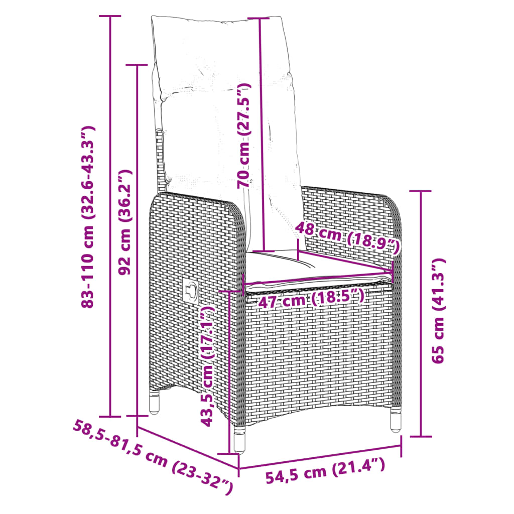 9 pcs conjunto bistrô de jardim c/ almofadões vime PE cinzento