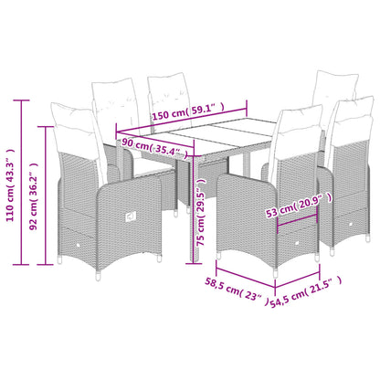 5 pcs conjunto bistrô de jardim c/ almofadões vime PE cinza