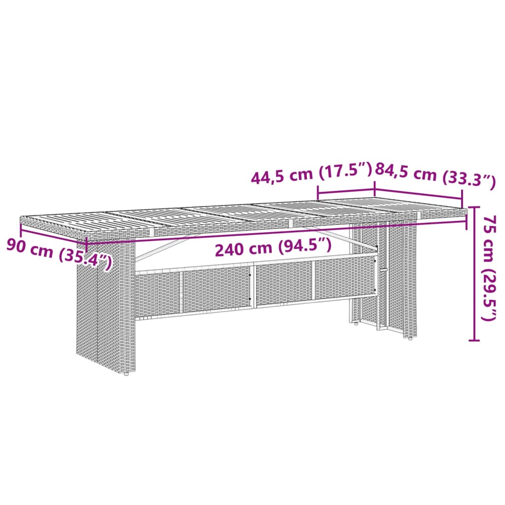 9 pcs conjunto bistrô de jardim c/ almofadões vime PE cinzento