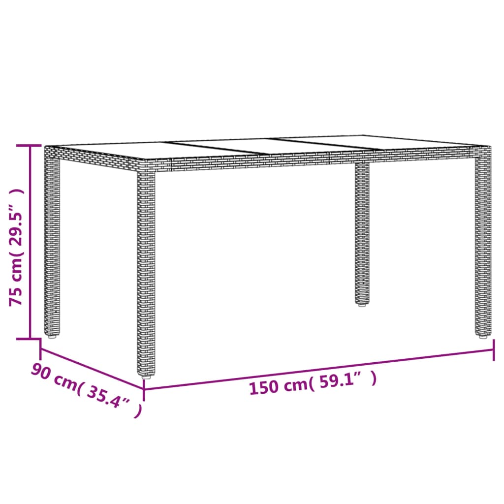 5pcs conjunto jantar jardim c/almofadões vime PE/vidro castanho