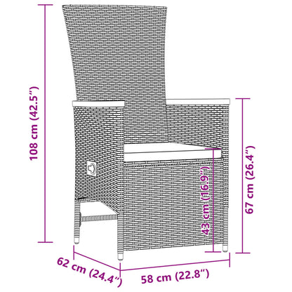 9 pcs conjunto de jantar p/ jardim c/ almofadões vime PE preto