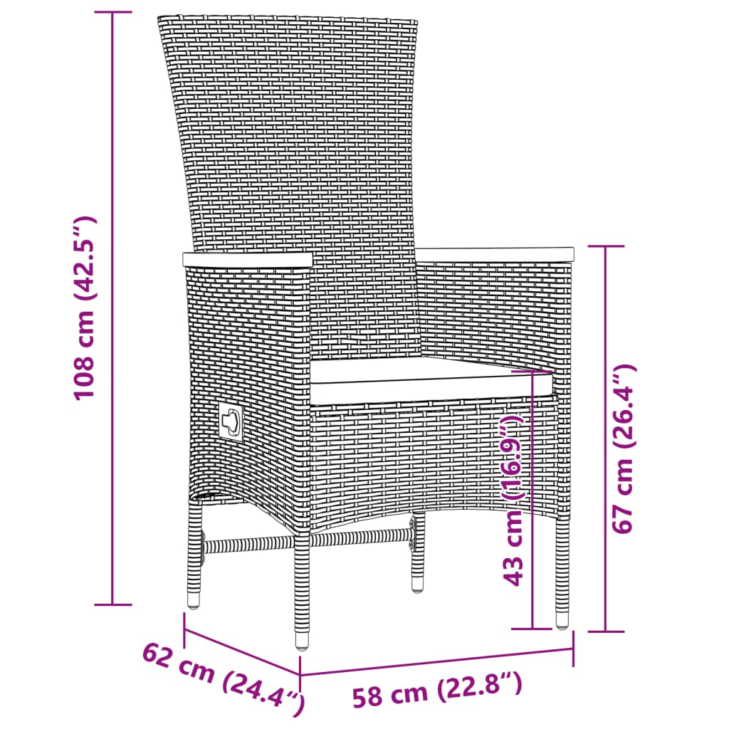 9 pcs conjunto de jantar p/ jardim c/ almofadões vime PE cinza