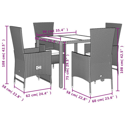 5 pcs conjunto de jantar p/ jardim com almofadões vime PE bege