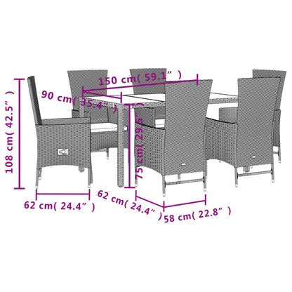 7 pcs conjunto de jantar p/ jardim com almofadões vime PE bege